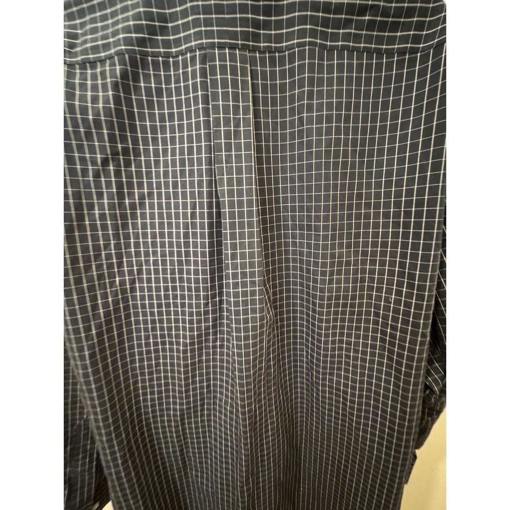 Paul Fredrick Mens Dress Shirt 19x36 Classic Fit Non-Iron Cotton Navy Windowpane - Picture 9 of 9